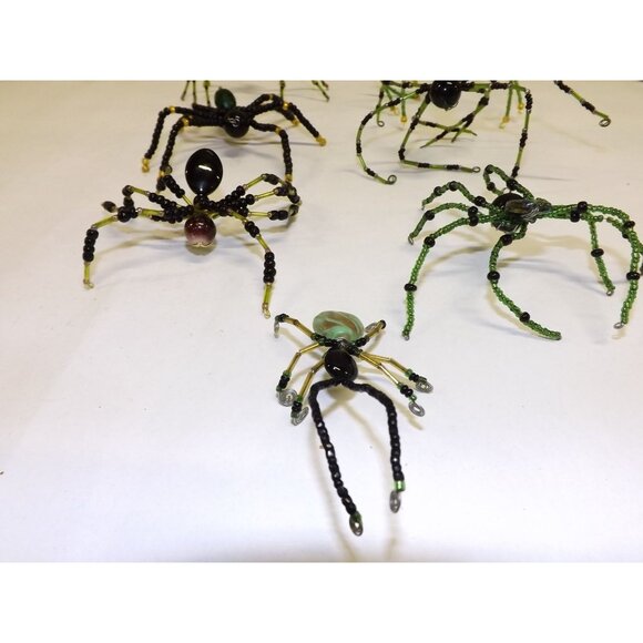 Handmade Beaded Spider Ornaments Set Of 7 Decor Figurines Beads Stones Ooak BagC - Picture 4 of 16